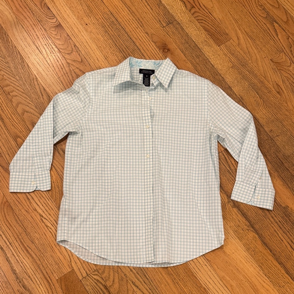 Jones New York Blue Checkered Button-Down Shirt